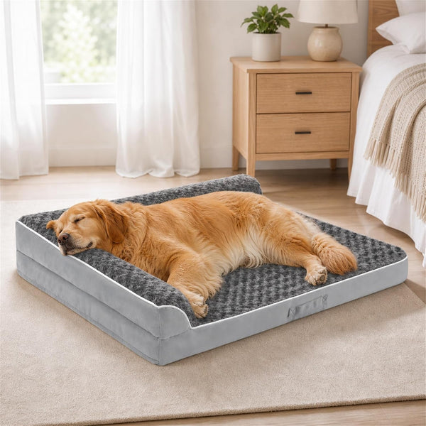 Dog Beds Large Sized Dogs, XL Orthopedic Dog Beds for Large Dogs 42"X30"X7.5", Waterproof Pet Bed with Washable Cover, L-Shaped Pet Couch with Portable Handle, Grey1