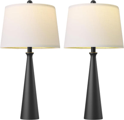 25.75" Modern Table Lamp for Bedroom Set of 2, USB C Port, Black | Metal Desk Lamp with White Linen Shade, Tall Lamps for Living Room, Nightstand, End Tables, Home Office Decor9