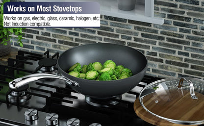 Classic 11-Inch Hard Anodized Nonstick Wok Stir Fry Pan | 3-Qt Deep Frying Pan with Vented Glass Lid, Stay-Cool Handle, Flat Bottom Wok Fits Most Stovetops, Not Induction4