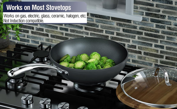 Classic 11-Inch Hard Anodized Nonstick Wok Stir Fry Pan | 3-Qt Deep Frying Pan with Vented Glass Lid, Stay-Cool Handle, Flat Bottom Wok Fits Most Stovetops, Not Induction4