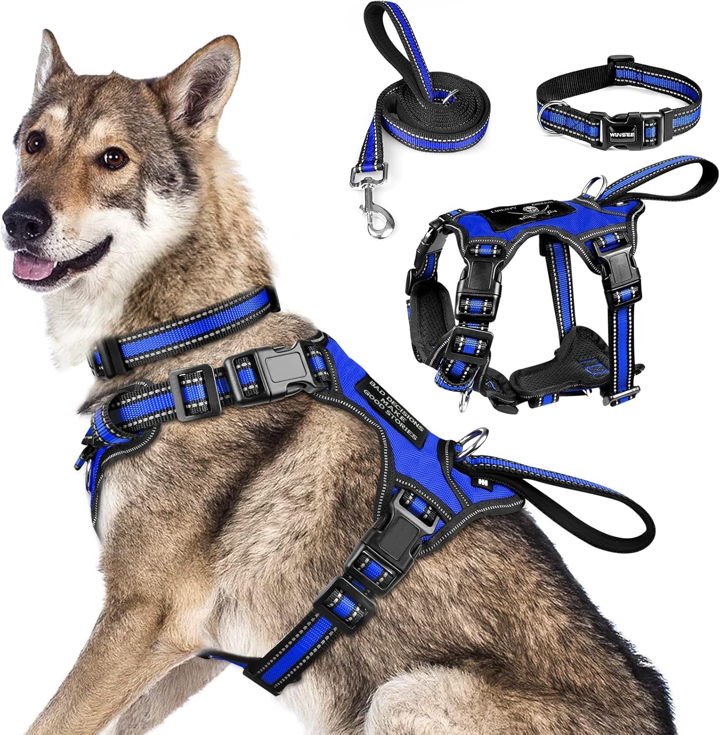 winsee-pet-harness-collar-and-leash-set-all-in-one-reflective-dog-harness-no-pull-with-adjustable-buckles-for-puppies-small-medium-large-and-extra-large-dogs-large-pink