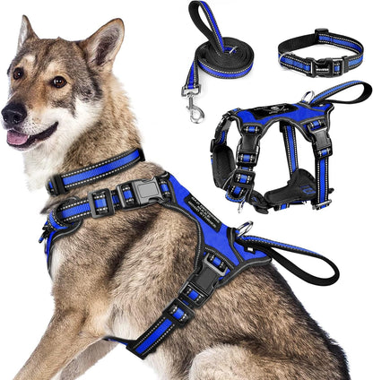 WINSEE Pet Harness Collar and Leash Set, All-In-One Reflective Dog Harness No Pull with Adjustable Buckles for Puppies, Small, Medium, Large, and Extra-Large Dogs (Large, Pink)8