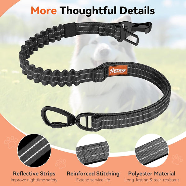 2Pcs Dog Seat Belt, Dog Car Seat Belt Bungee for Pet, Black | Buckle & Hook Latch, Adjustable Reflective Pet Vehicle Tether, 360° Swivel Lock Clasp6