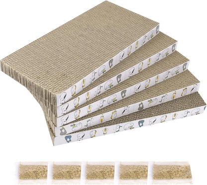 Patiencet Cat Scratch Pad with Box, 4 Pack Cardboard Cat Scratcher Lounge Bed for Indoor Cats, Reversible Corrugated Scratching Board Refill with Catnip8