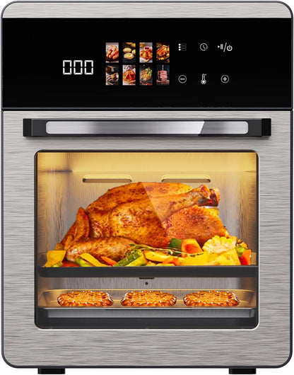 18QT Large Air Fryer Oven with Touch Screen Display, 10-In-1 Air Fry, Roast, Bake, Broil, Dry, Frozen, Proof Combo with Window, Family-Size, Multi-Function, Healthy Cooking 120V1