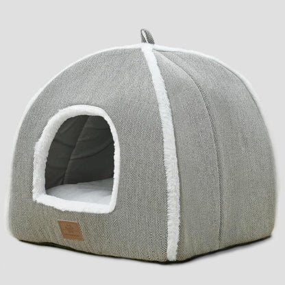 Cat Beds for Indoor Cats-Cat Bed Cave House Tent for Kittens and Small Pets with Washable Cushioned,Soft and Warm Indoor House, Grey, 15 Inches1