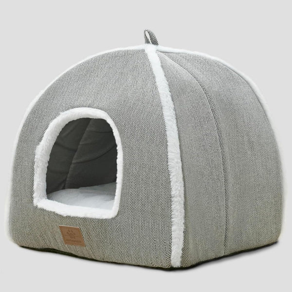 Cat Beds for Indoor Cats-Cat Bed Cave House Tent for Kittens and Small Pets with Washable Cushioned,Soft and Warm Indoor House, Grey, 15 Inches1