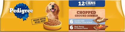 Pedigree Chopped Ground Dinner Wet Dog Food, Beef Pack, 13.2 Oz, 12 Count | 100% Complete & Balanced, 36 Vitamins & Minerals, Slow Cooked, 30%+ Water for Hydration, Supports Skin & Coat & Lean Muscles14