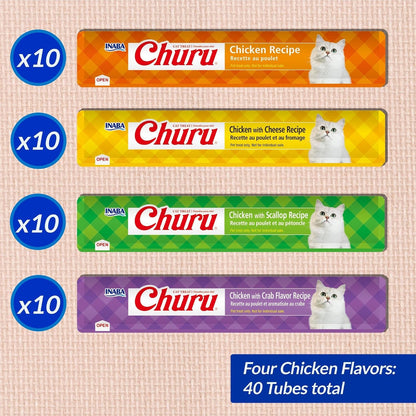 INABA Churu Cat Treats, Lickable, Squeezable Creamy Purée Cat Treat with Vitamin E, 0.5 Ounces Each Tube, 40 Tubes, Chicken Variety3