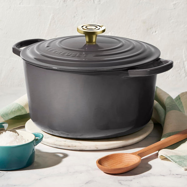 Le Creuset Signature 6.5-Quart Deep round Dutch Oven with Light Gold Crucible Knob - Enameled Cast Iron (Oyster)6