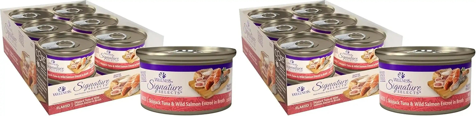 wellness-core-signature-selects-flaked-adult-canned-wet-cat-food-natural-protein-rich-grain-free-skipjack-tuna-and-wild-salmon-entree-recipe-2-8-oz-pack-of-12-cans