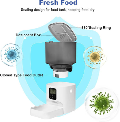 Automatic Cat Feeder, 4L Cat Food Dispenser with 10S Voice Recorder, Pet Feeder up to 8 Meals per Day, Timed Dog Feeder with Dry Food Sealed Ring3