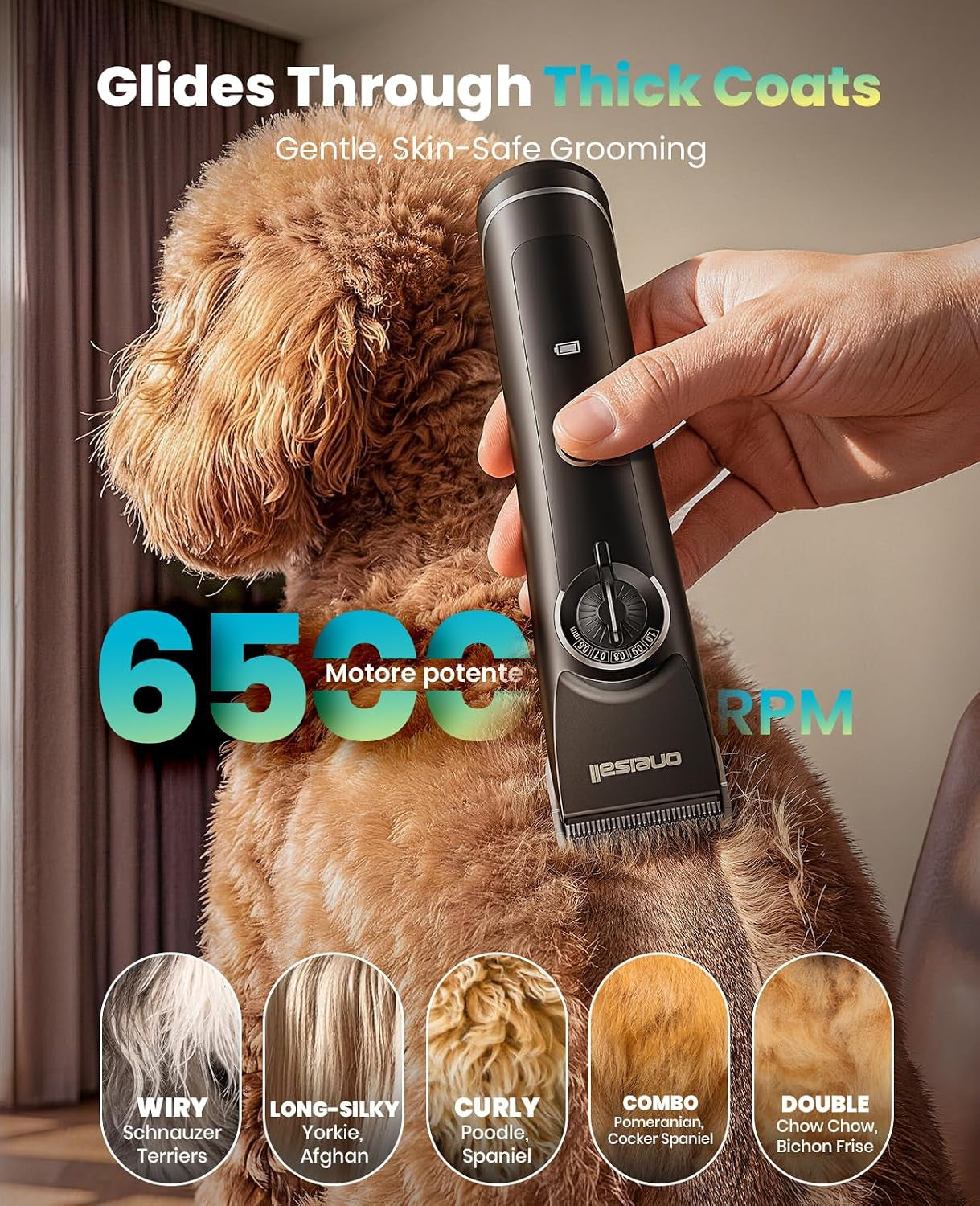 oneisall-dog-clippers-for-grooming-thick-heavy-coats-low-noise-5-blade-lengths-detachable-blade-fits-wahls-3379-3332-3339-metal-guards-long-battery-life-high-speed-4-guide-combs