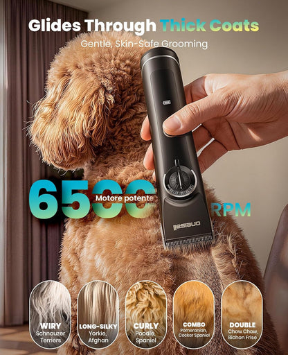 Oneisall Dog Clippers for Grooming Thick Heavy Coats | Low Noise,5 Blade Lengths,Detachable Blade,Fits Wahl'S 3379,3332-3339 Metal Guards,Long Battery Life,High-Speed,4 Guide Combs2