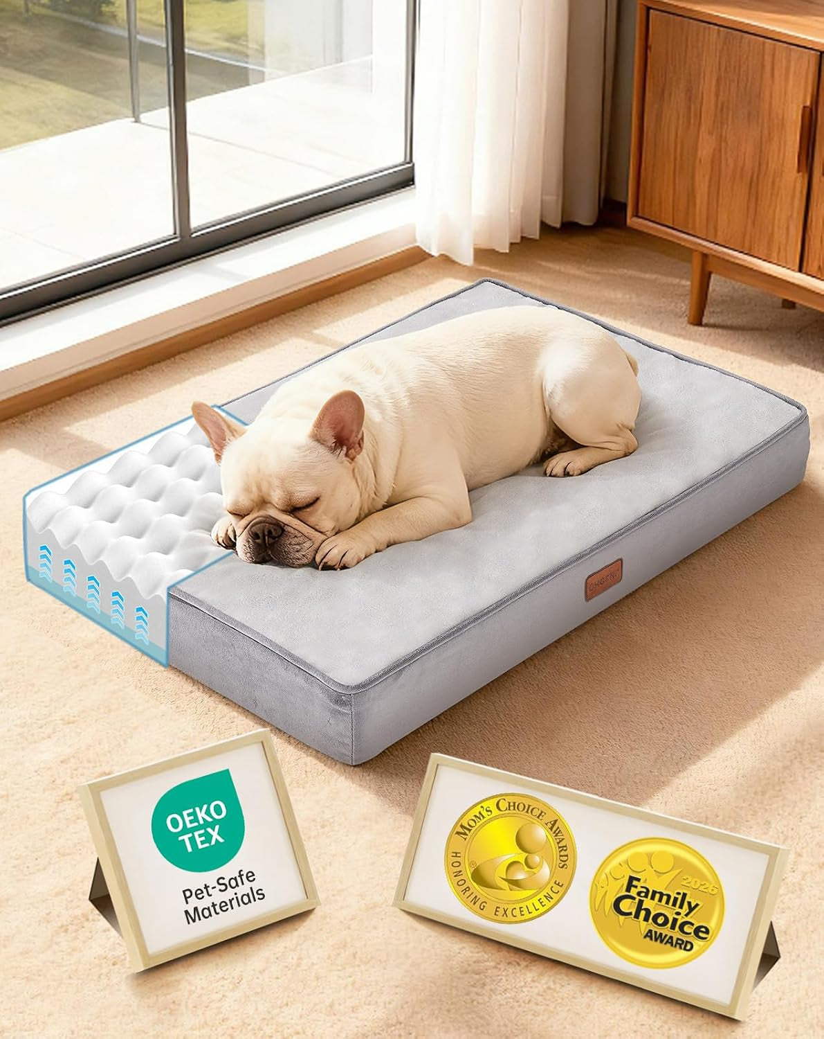 ohgeni-orthopedic-waterproof-large-dog-bed-memory-foam-41-inchgray-machine-washable-removable-cover-in-easy-clean-fabric-reversible-memory-foam-easy-carry-handle-suitable-for-crate