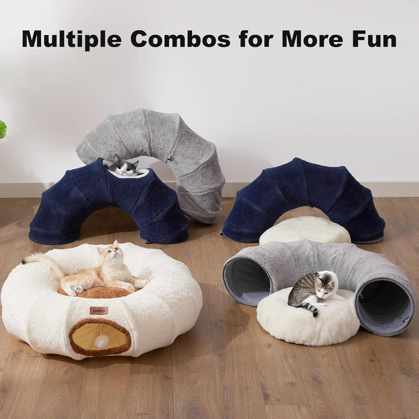 ZOMISIA Cat Tunnel Bed for Indoor Cats, Cute Cat Donut Toy Tunnel for Small Large Cats, Peekaboo Pet Cave Play Tunnel Toys for Kitten/Rabbit,Beige5