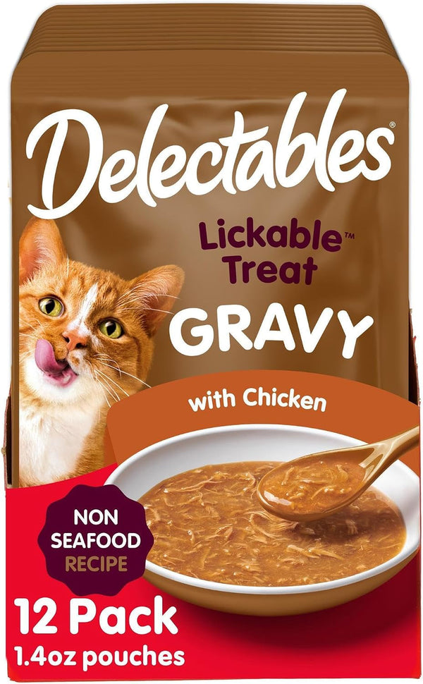 Delectables Lickable Treat Gravy Wet Cat Treat Variety Pack, Food Topper, Hydrating, Grain-Free, No Fillers, By-Products, Added Preservatives, 1.4Oz Pouch, 12Ct16