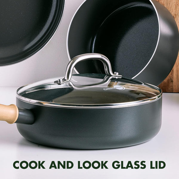 Hudson Healthy Ceramic Nonstick, 4 Piece Cookware Pots and Pans Set, Vintage Wood Inspired Handle, Pfas-Free, Dishwasher Safe, Black7