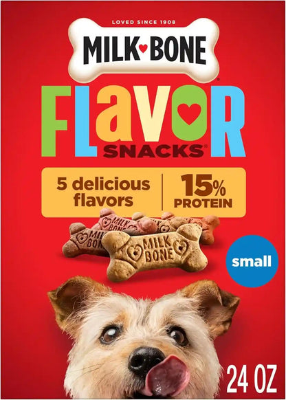 Milk-Bone Flavor Snacks Mini’S Dog Biscuits, Flavored Crunchy Dog Treats, 36 Oz. Canister | 5 Calories per Treat, 15% Protein, 3 Flavors per Canister (Beef, Chicken & Bacon, Naturally & Artificially Flavored)10