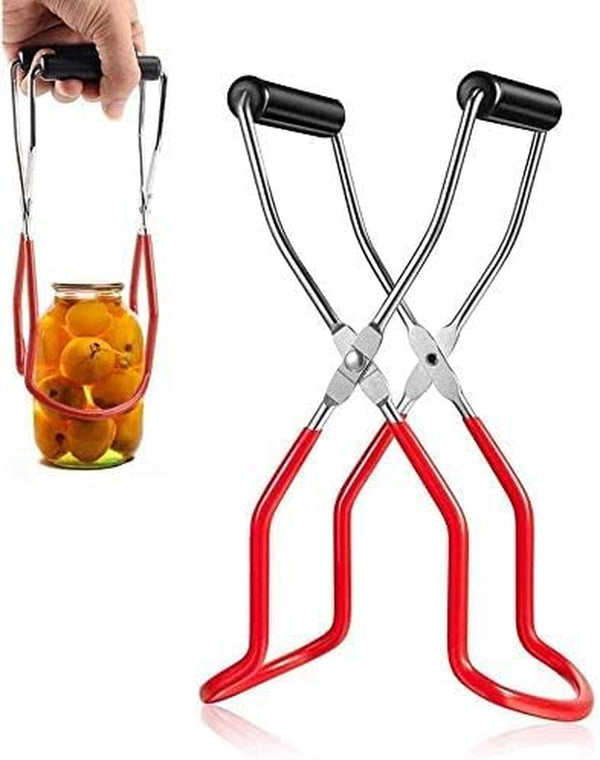 Canning Jar Lifter Tongs - Stainless Steel Jar Lifter with Rubber Grips | Slip Wide-Mouth Clip for Kitchen Restaurant, Red1