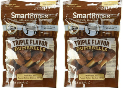 Smartbones Triple Flavor Dumbbells Rawhide-Free Dog Treats, 10 Count | with Real Peanut Butter, Chicken & Beef, Easy to Digest Chew with Vitamins & Minerals, Supports Dental Health, for Adult Dogs4
