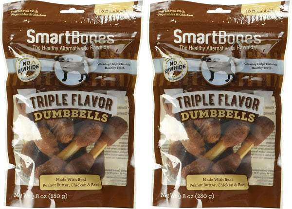 Smartbones Triple Flavor Dumbbells Rawhide-Free Dog Treats, 10 Count | with Real Peanut Butter, Chicken & Beef, Easy to Digest Chew with Vitamins & Minerals, Supports Dental Health, for Adult Dogs4