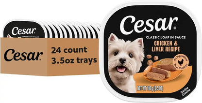 Cesar Classic Loaf in Sauce Wet Dog Food, Filet Mignon, 3.5 Oz, 24 Count | Made in USA, Real Beef #1 Ingredient, No Fillers/Added Sugar/Artificial Flavors, Use as Meal or Topper, Easy Peel Trays29