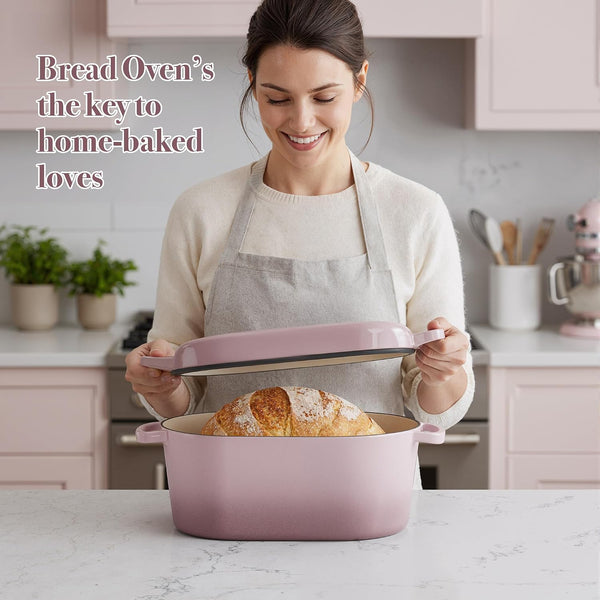 Dutch Oven for Bread Baking, 3.4 QT Bread Dutch Oven for Sourdough,Enamelled Cast Iron Bread Oven with Lids, Heavy-Duty Non Stick Sourdough Loaf Pan, Meatloaf Pan, Pink2