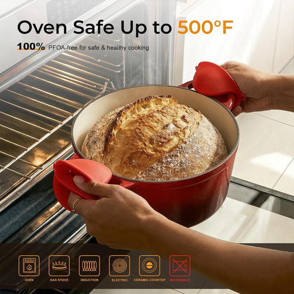 5.5QT Enameled Cast Iron Dutch Oven for Sourdough Bread Baking, Easy Cleaning, Versatile for Stewing, Roasting, Braised Chicken, Soup & More4