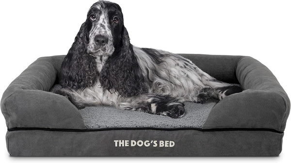 The Dog’S Bed Orthopedic Memory Foam Dog Bed with Bolsters for Large Dogs, High Density Support Mattress, Low Front Entry, Removable Washable Cover, Oxford Fabric, Blue with Dark Red Trim, Large15