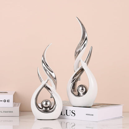 2 PCS White Silver Ceramic Statues for Home Decor Accents, Modern Abstract Art Sculptures, Elegant Tabletop Decorative Objects for Dining Room, Entryway, Tv Stand, Mantel, Coffee Table Centerpieces3