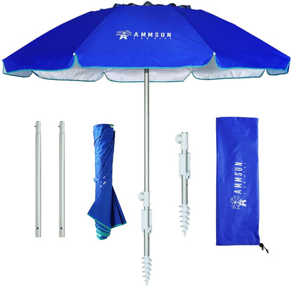 6.5Ft Twice Folded Portable Beach Umbrella with Sand Anchor Windproof, Push Button Tilt and Air Vent UPF 50+ Protection Fits in a Large Suitcase for Patio Garden Beach Pool Backyard Blue1
