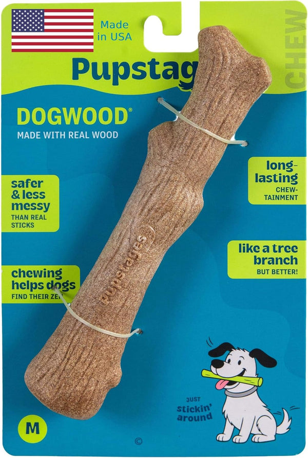 Pupstages Dogwood Dog Chew Toy, Made in the USA – Real-Wood Blend, Natural Flavor & Texture, Moderate Chewers, Small, 5.4"9