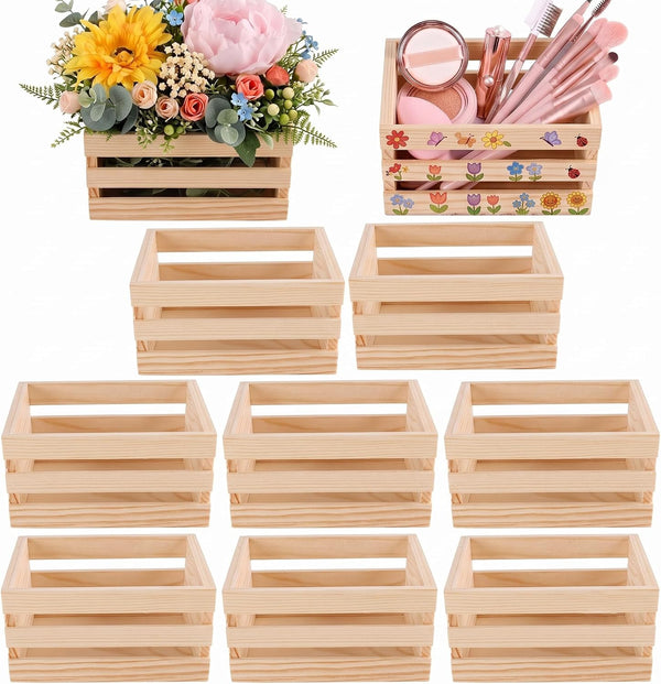 Farmhouse Wooden Crates, 5" Rustic Table Centerpiece Decor Box for Wedding, Birthday & Spring Party, Small Decorative Wood Nesting Baskets for DIY Craft Displays & Home Organization (Pack of 8)1
