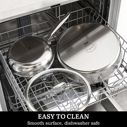 14-Piece Tri-Ply Hammered Stainless Steel Cookware Set | Multifunctional 14Pc Pots and Pans with Steamer | Non-Toxic No-Coating Nonstick | Induction & Oven-Safe up to 500°F7