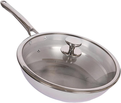 Titanium Hammered Wok with Lid, Pure, No Coating Non-Stick Titanium Pans for Cooking, Flat Bottom Wok, Ultra-Durable, Scratch-Resistant, Compatible with All Cooktops,12.6In1