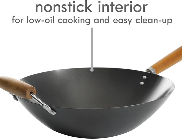 Hammond 14-Inch Flat Bottom Carbon Steel Wok, Black, Durable Non-Stick Stir Fry Pan for Gas and Electric Stovetops3
