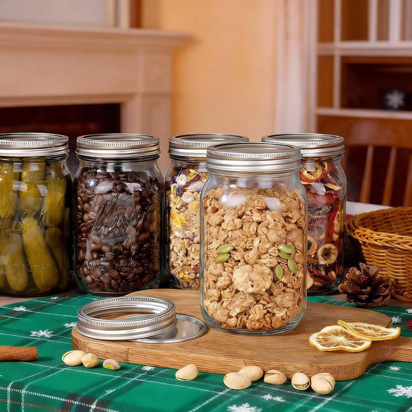 Wide Mouth Mason Jars, 6 Pack Mason Jars 32 Oz for Pickling, Canning, Fermenting and Food Storage, Microwave & Dishwasher Safe7