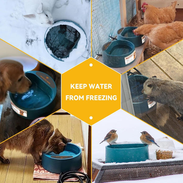 Heated Dog Bowl, Heated Water Bowl for Outdoor Cats, Winter Dog Water Dish with Antibite Wire Heating Chicken Waterer Smart Thermal Bowl for Rabbits Birds Feral Animals, 35W 2.2L6