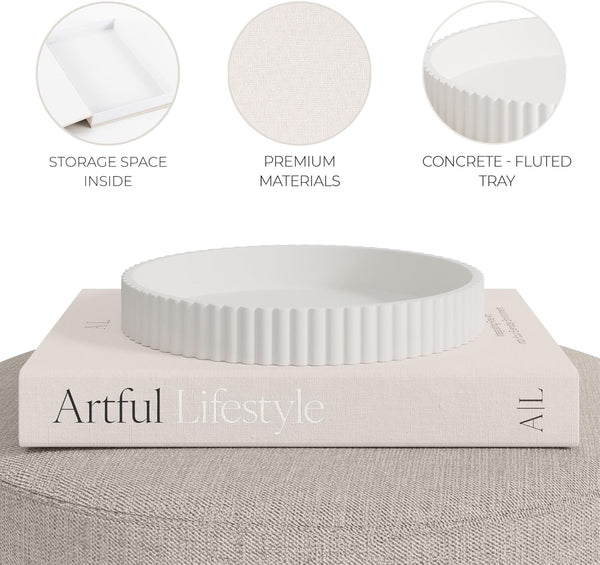 Decorative Concrete Tray & Book Decor Set - Scalloped Tray & Linen Box | Enhances Your Coffee Table or Bookshelf Decor - Stylish Home Decoration for the Living or Dining Room and Housewarming Gift7