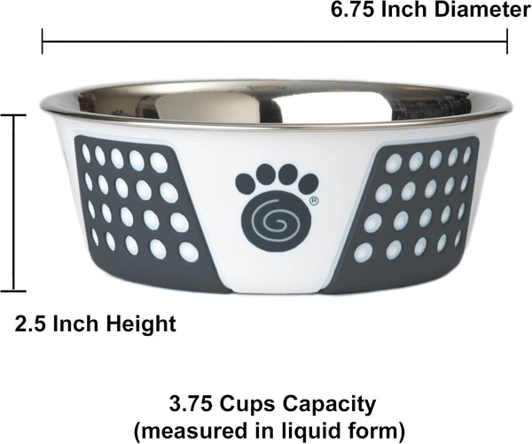 Petrageous 15001 Fiji Stainless Steel Non-Slip Dishwasher-Safe Dog Bowl 3.75-Cup Capacity 6.75-Inch Diameter 2.5-Inch Tall for Medium and Large Dogs, White and Slate Blue (Pack of 2)2