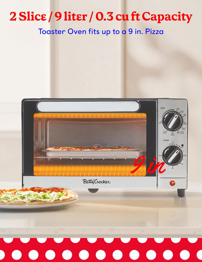 9L 2-Slice Toaster Oven, 1000 Watts, BC-5665B, Black/Silver | Chrome Plated Front, Stainless Steel Handle, Bake, Broil & Toast Functions, Easy Control Dials, Includes Baking Pan & Rack2