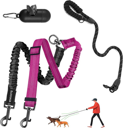 Double Dog Leash - 360°Swivel Tangle Free Splitter Attachment, 2 Dogs Multi-Functional Leashes, Dual Rope for Outdoor Walk Train Small Medium Large Two Pet, Pink12