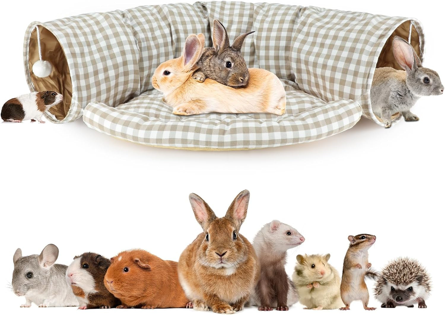 bwogue-bunny-tunnel-bed-2-in-1-collapsible-rabbit-tunnel-hideout-with-mat-removable-mat-for-washing-ball-toy-for-play-tunnel-tubes-for-hiding-soft-suede-fabric-cats-rabbits-guinea-pigs