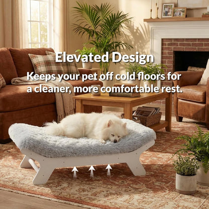 Muihood Elevated Wooden Dog Bed with Foam Mattress, Walnut, Large | Raised Dog Bed with Washable Cover, Supportive Foam Mattress, Perfect for Large Dogs and Indoor Living2