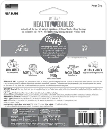 Nylabone Healthy Edibles Natural Puppy Chews Long Lasting Treats for Puppies, Roast Beef/Apple/Bacon Dog Treats, X-Small/Petite (3 Count)8