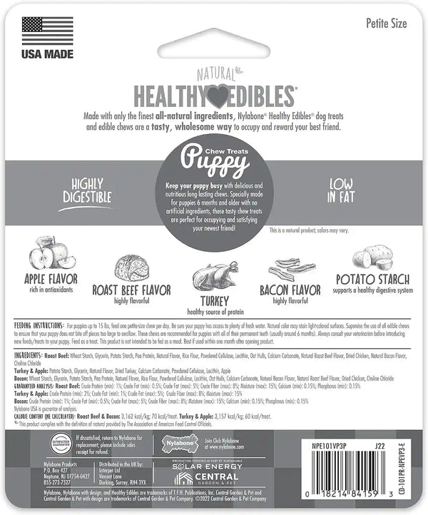 Nylabone Healthy Edibles Natural Puppy Chews Long Lasting Treats for Puppies, Roast Beef/Apple/Bacon Dog Treats, X-Small/Petite (3 Count)8