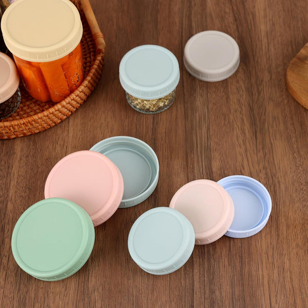 8 Pack Wide Mouth Mason Jar Lids for Ball, Kerr Jars and More, Colored Plastic Reusable Canning Tops with Silicone Rings, Food Grade & Leak-Proof4