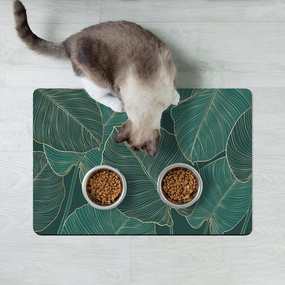Rnivvi Dog Food Mat, 12" X 19" Flower Absorbent Dog Cat Bowl Mat for Food and Water, Cute Anti-Slip Rubber Pet Feeding Rug Protect Floors, Puppy Placemat for Feeding & Watering Supplies, Tropical7
