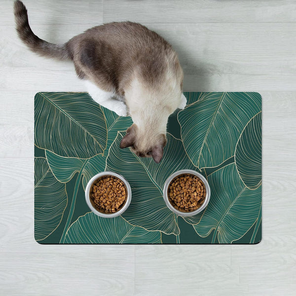 Rnivvi Dog Food Mat, 12" X 19" Flower Absorbent Dog Cat Bowl Mat for Food and Water, Cute Anti-Slip Rubber Pet Feeding Rug Protect Floors, Puppy Placemat for Feeding & Watering Supplies, Tropical7